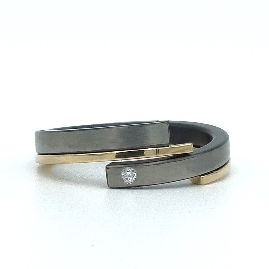 Helix Dubbel | Zirkonium, 18kr Geelgoud & Diamant