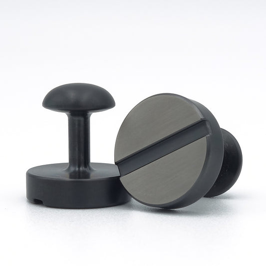 Ronde zirkonium manchetknopen met diagonale zwarte lijn en vaste knopsluiting