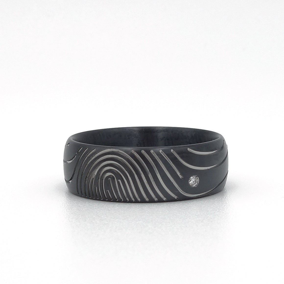 Vingerafdruk | Zwart Zirkonium met grijze lijnen & Diamant