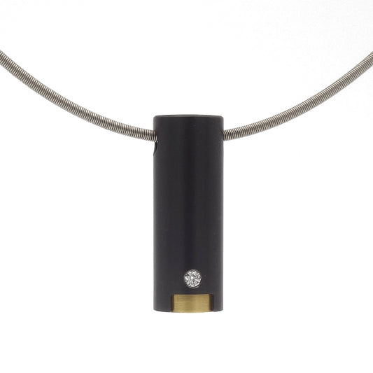 Zirkonium Cilindro hanger met 18kr geelgoud en 0.03 ct diamant