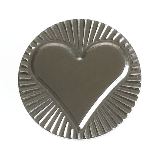 Titanium wisselhartje met stralend hartreliëf, geïnspireerd op een Maria-hart.