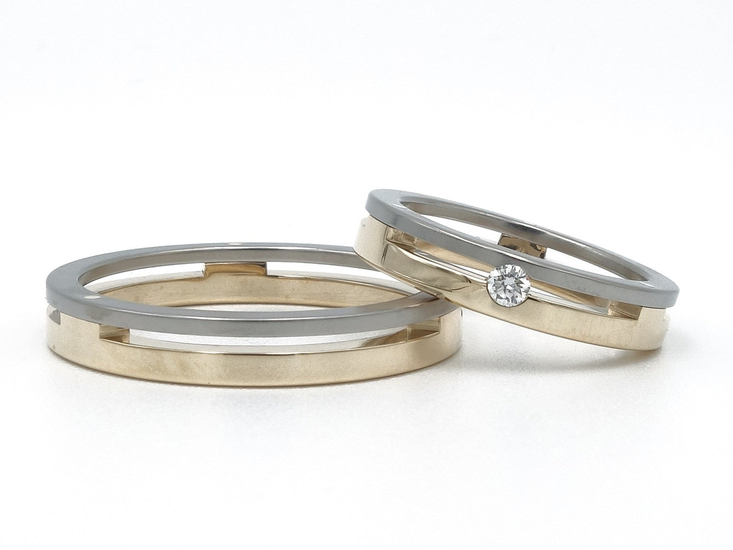 Set palatto ringen geelgoud met titanium damesring met diamant 0.05ct