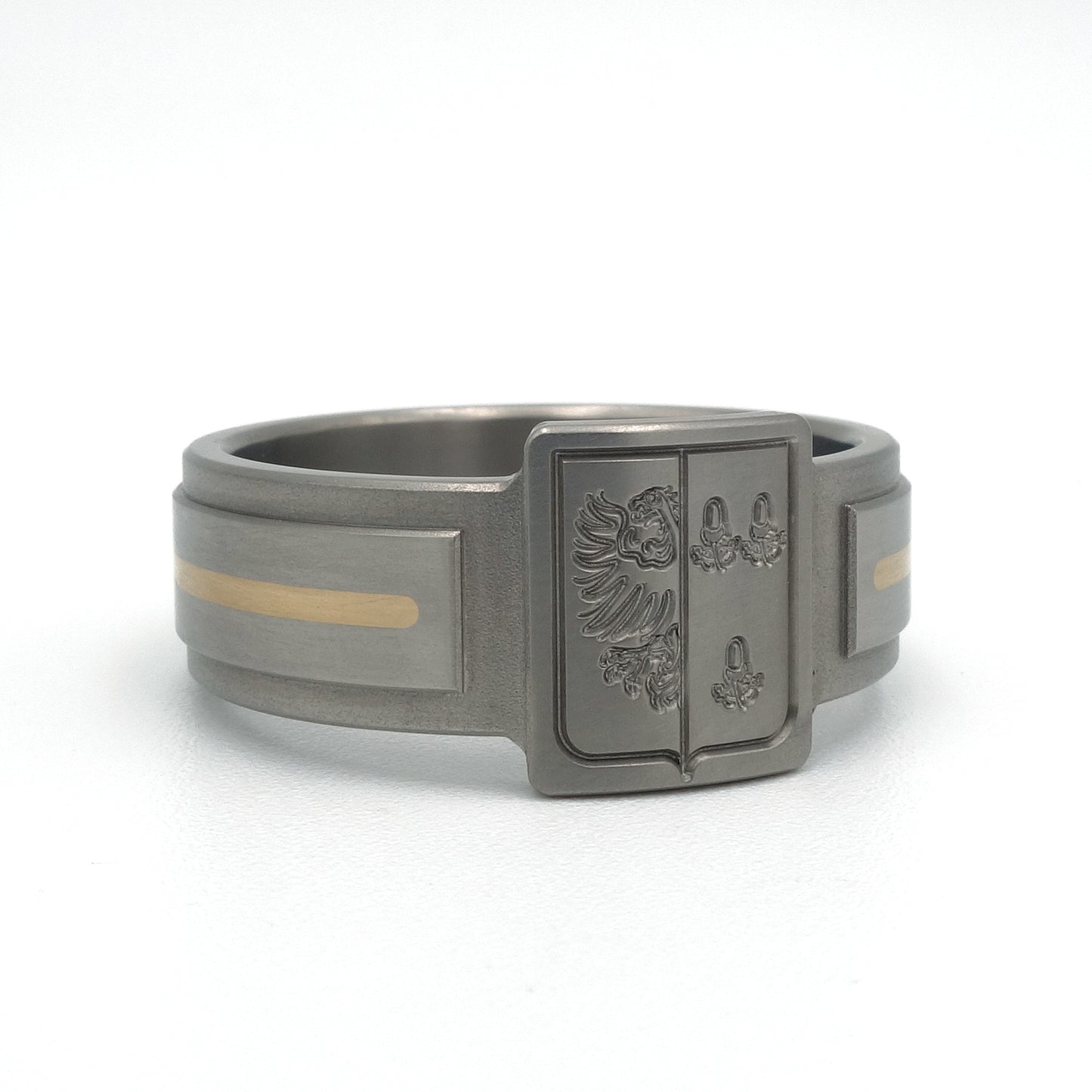 Ring met familiewapen | Titanium met 18kr geelgoud, breed zegel