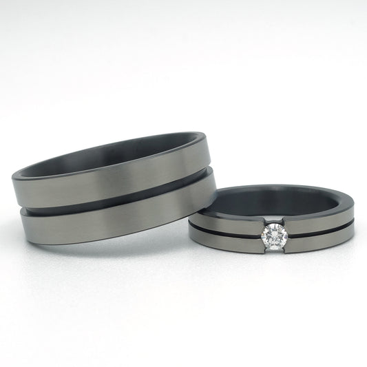 blackstripe 4 set trouwringen zirkonium met diamant 0.10ct