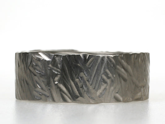 Titanium ring met iced hamerslagstructuur en matte afwerking