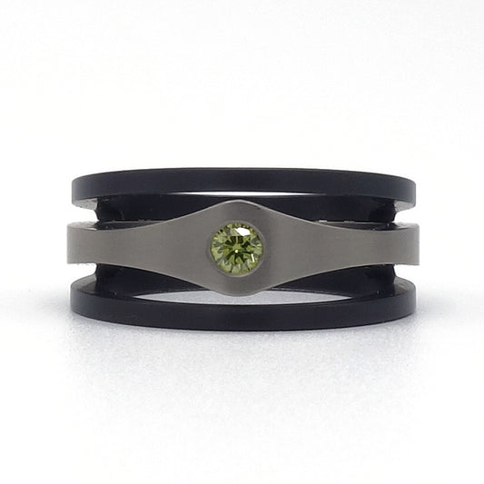 Lovely ring van titanium en zwart zirkonium met diamant van 0,10 ct