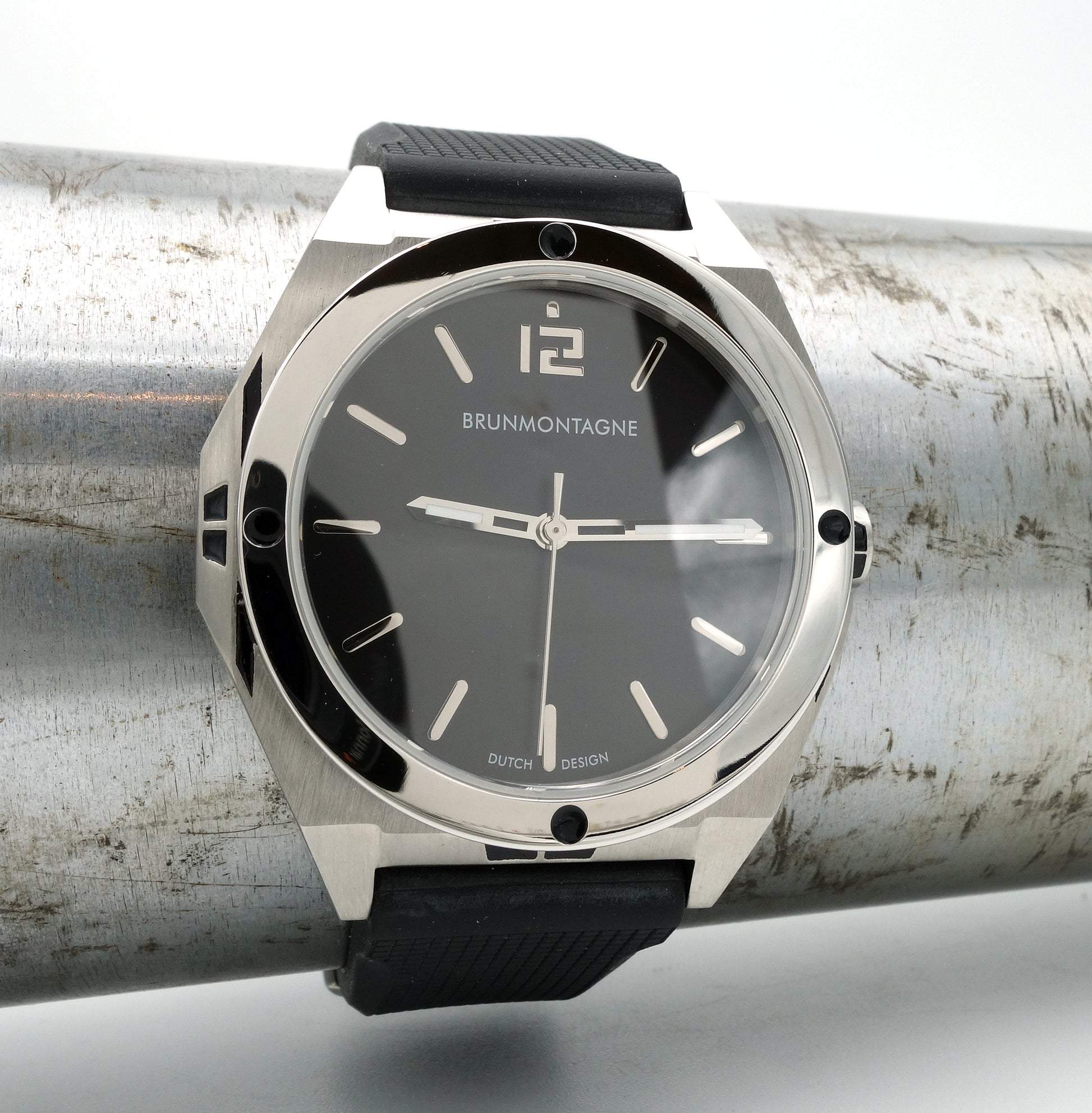 Brunmontagne Representor Staal/Zwart 42mm automatisch horloge met rubberen band.