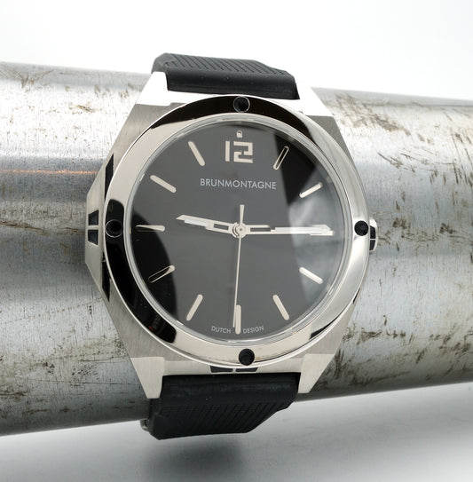 Brunmontagne Representor Staal/Zwart 42mm automatisch horloge met rubberen band.