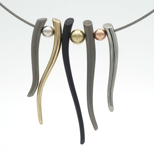 Rietspriet Special collier met titanium, zirkonium, edelstaal en witgoud geelgoud roodgoud