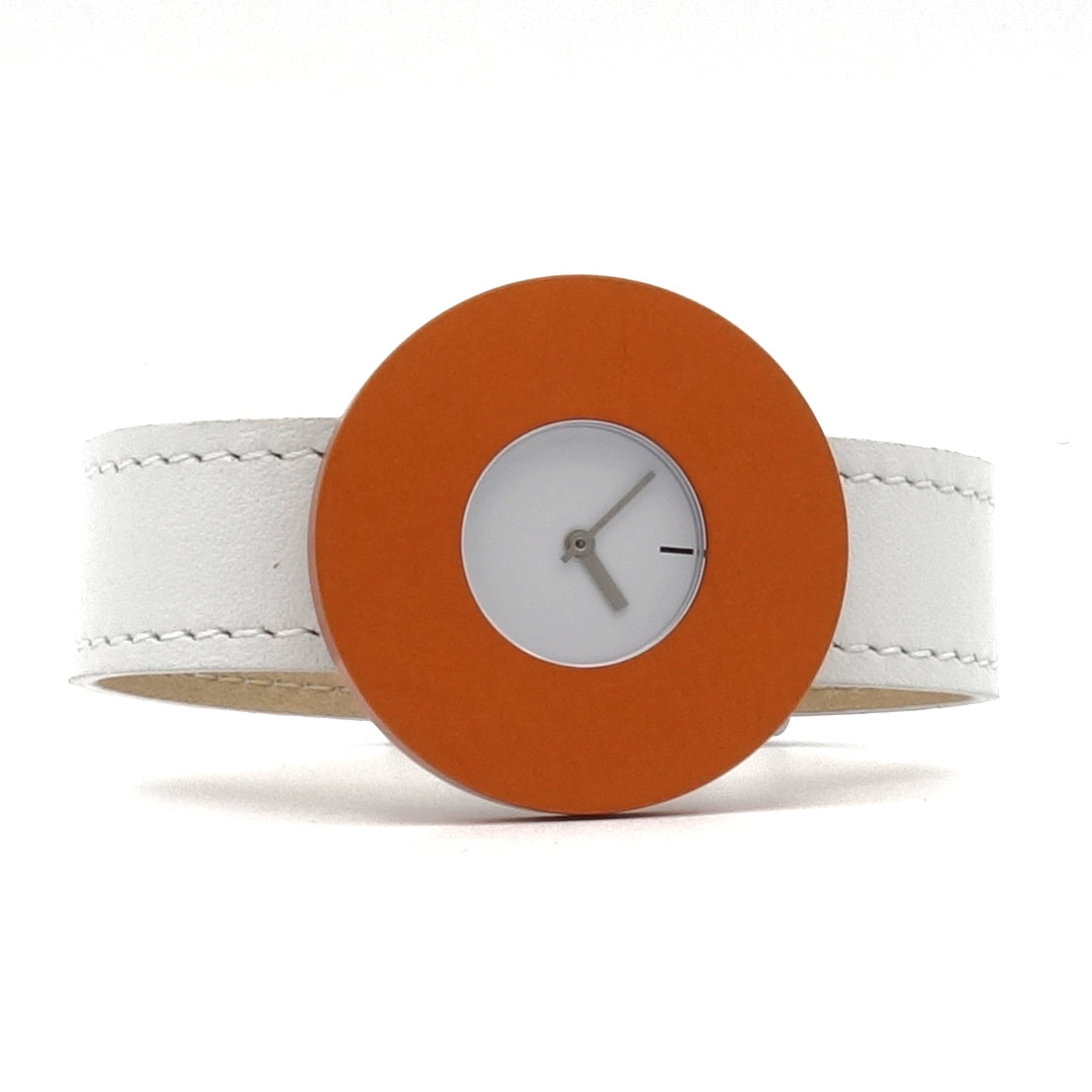 Design horloge Vignelli MV Dot White met witte band, witte wijzerplaat en verwisselbare schroefbare kleurringen
