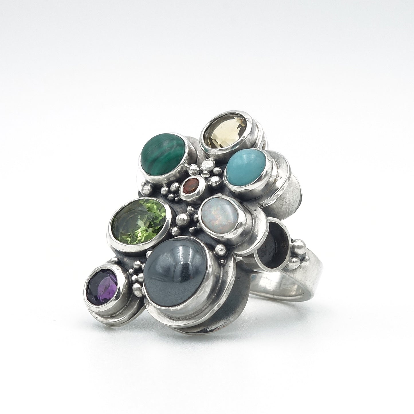 Wolken-cocktail-edelstenen-ring in zilver