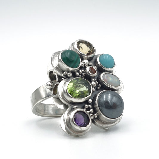 Wolken-cocktail-edelstenen-ring in zilver