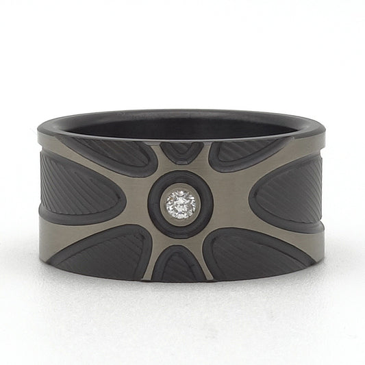 Zirkonium ring Sunny met zonnig patroon en centrale diamant van 0,05 ct.