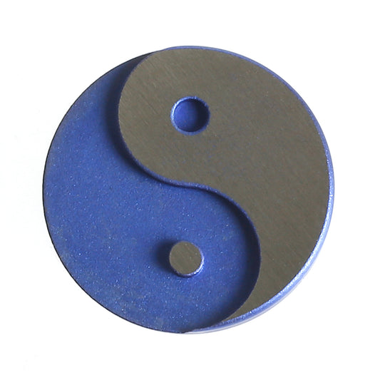 Titanium wisselhartje met yin yang symbool, blauw 