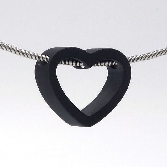 3D hart hanger van zwart zirkonium aan edelstalen spang collier